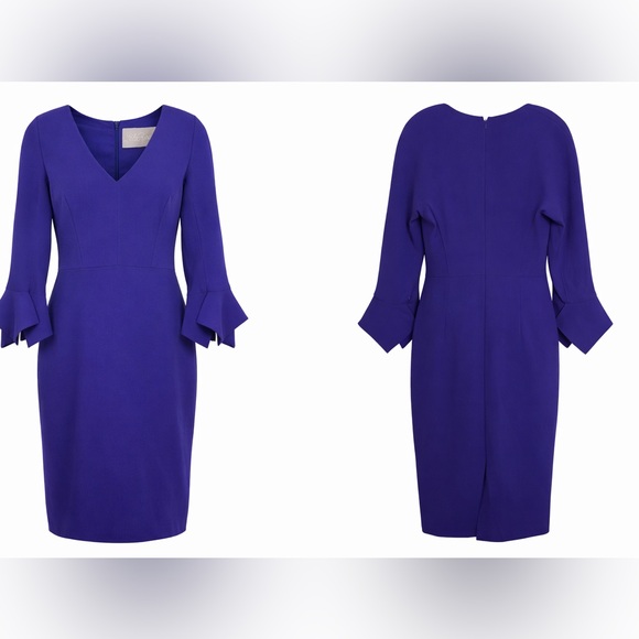 Lela Rose Royal Blue Purple Wool Bell Sleeve Sheath Dress 6 NWOT Designer Office - Picture 3 of 7
